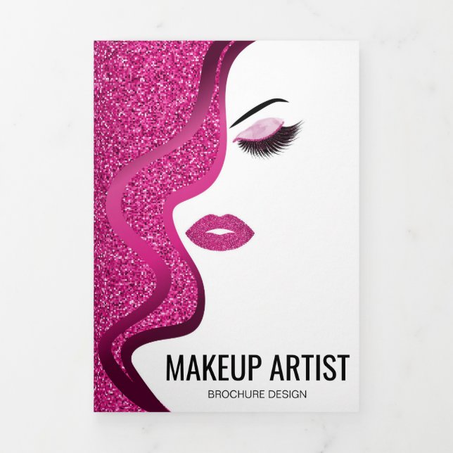Makeup Pink Glitter | Lashes Salon | Hairstylist Tri-Fold Card (Cover)