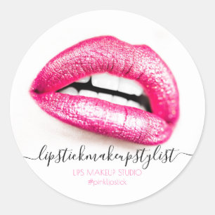 Makeup Pink Lips modern sense Classic Round Sticker