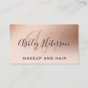 Makeup pink rose gold foil script monogrammed business card