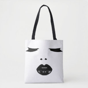 makeup pop art eyes lashes black lipstick lips tote bag
