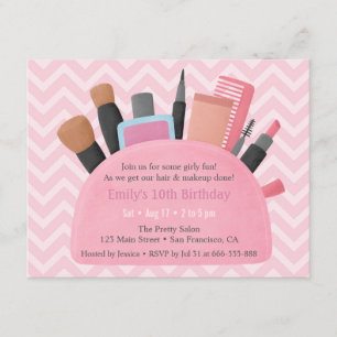Makeup Pouch Girls Birthday Party Invitations