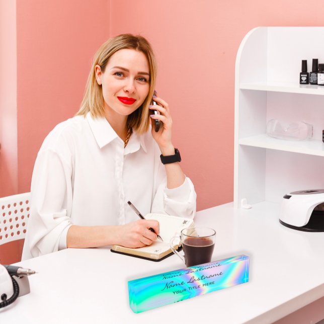 Makeup Rose Aesthetician Beauty Holograph Unicorn Nameplate (Makeup Rose Esthetician Beauty Holograph Unicorn Desk Name Plate)