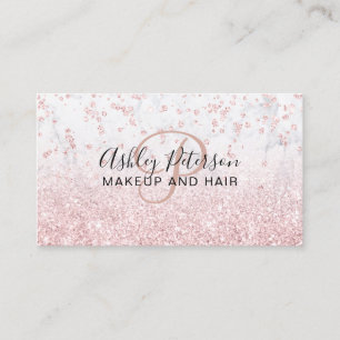 Makeup rose gold glitter marble monogram ombre business card