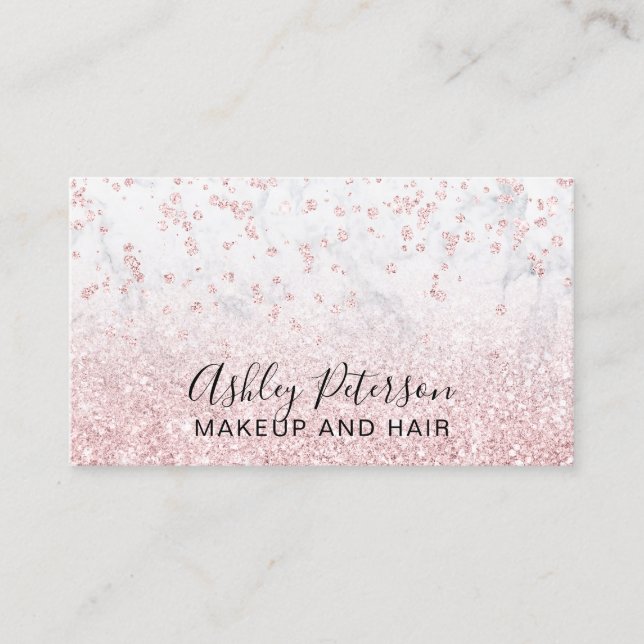 Makeup rose gold glitter marble sparkle confetti business card (Front)