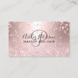 Makeup rose gold glitter metallic monogram ombre business card
