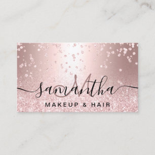 Makeup rose gold glitter metallic sparkle confetti business card