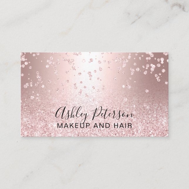 Makeup rose gold glitter metallic sparkle confetti business card (Front)