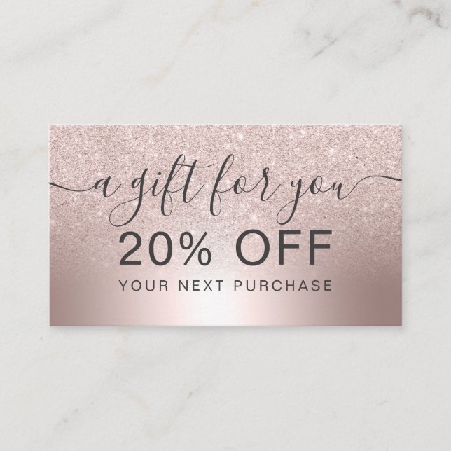 Makeup Rose gold glitter ombre metallic foil gift Discount Card (Front)
