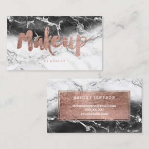 Makeup rose gold typography black white marble business card