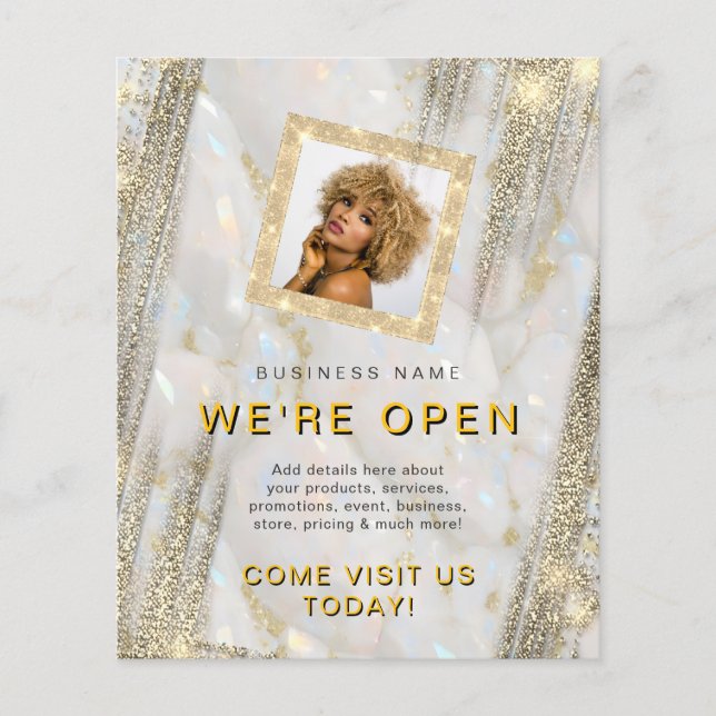 Makeup Salon Custom Photo Gold Chic Opal Stone Flyer (Front)