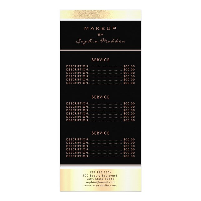Makeup Salon Gold Ombre Trendy Glitter Black Rack Card (Front)