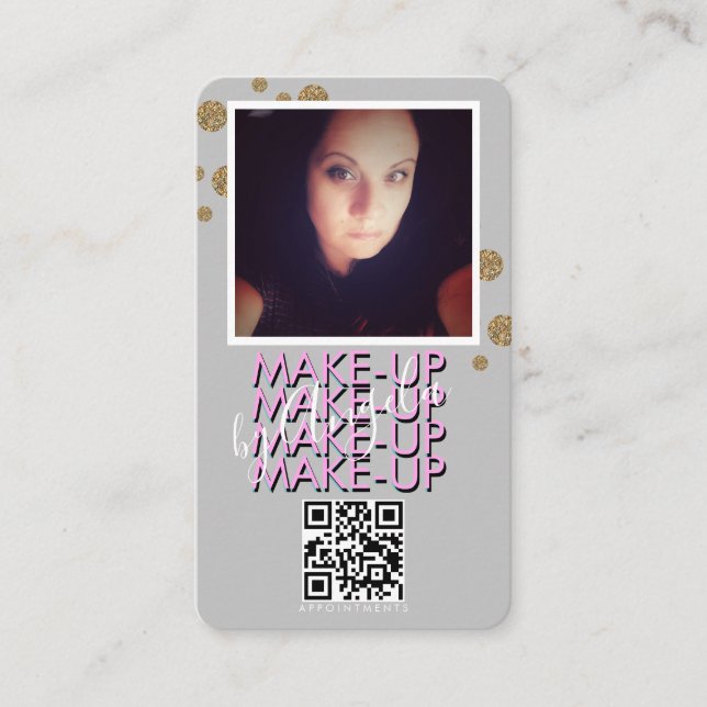 Makeup Salon QR Code Gold Glitter Photo Business Business Card (Front)
