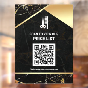 Makeup Salon QR Code Price List Black Marble Window Cling