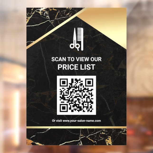 Makeup Salon QR Code Price List Black Marble Window Cling (Sheet 2)