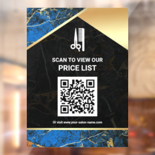 Makeup Salon QR Code Price List Blue Marble Window Cling