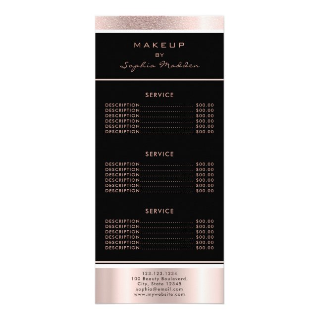 Makeup Salon Rose Gold Ombre Trendy Glitter Black Rack Card (Front)