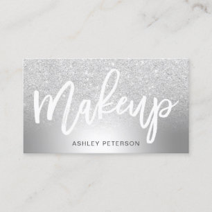 Makeup silver glitter ombre metallic foil business card