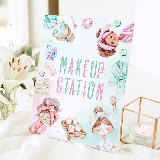 Makeup Station Spa party Birthday Pedestal Sign (Creator Uploaded)