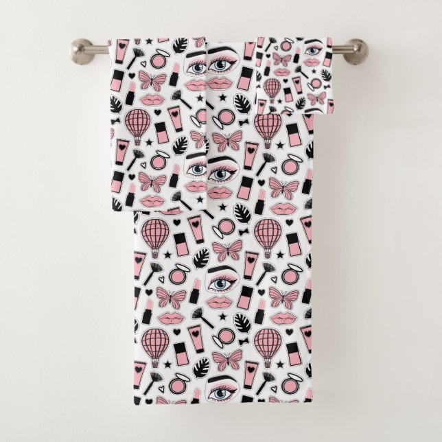 Makeup Sticker Pattern Bath Towel Set (Insitu)