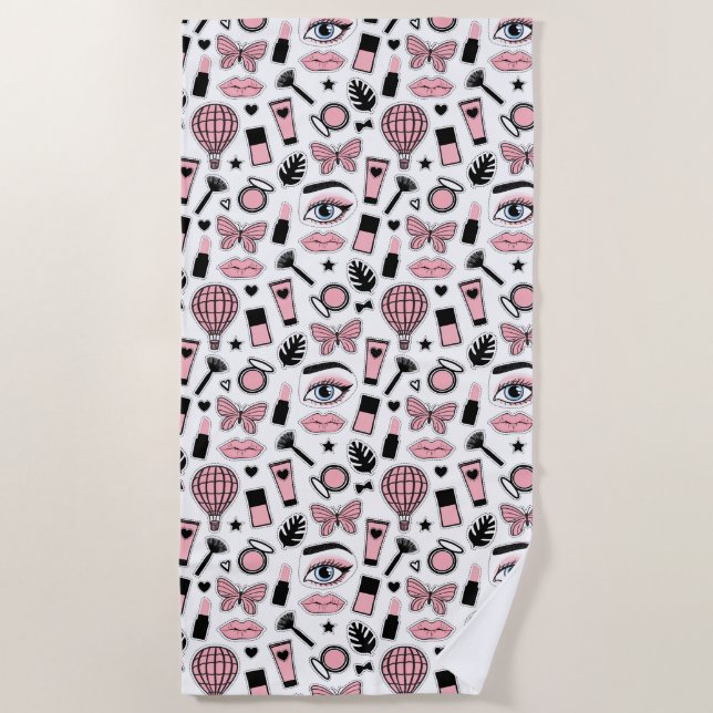 Makeup Sticker Pattern Beach Towel (Front)