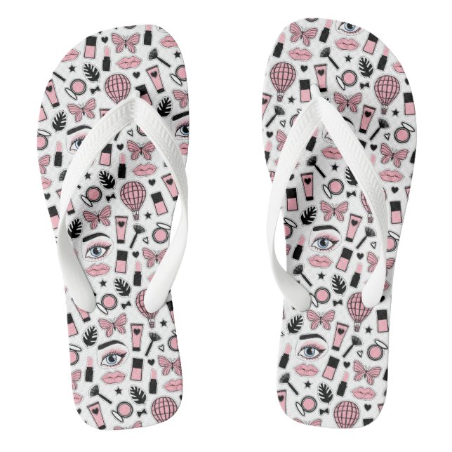Makeup Sticker Pattern Flip Flops (Footbed)