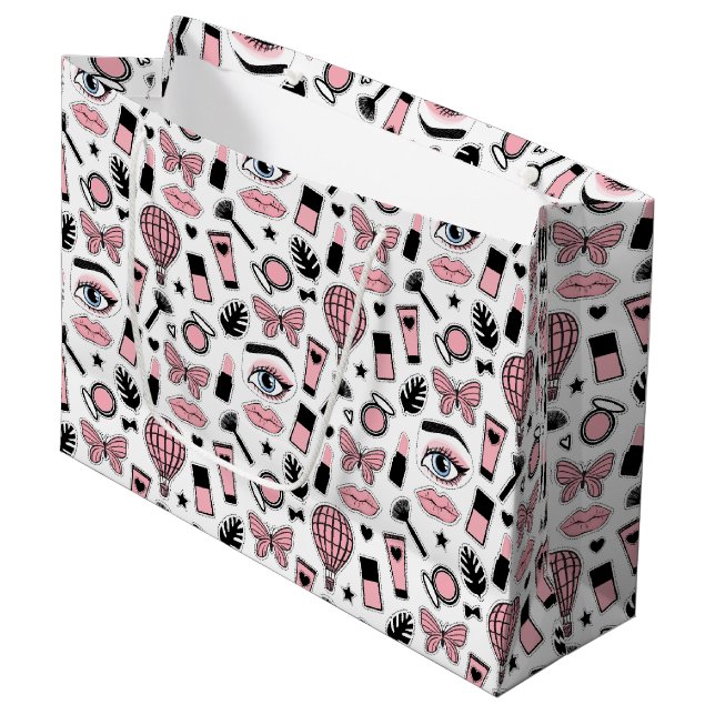 Makeup Sticker Pattern Large Gift Bag (Front Angled)
