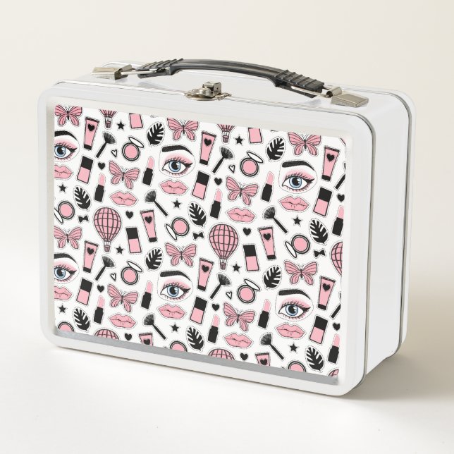 Makeup Sticker Pattern Metal Lunch Box (Front)