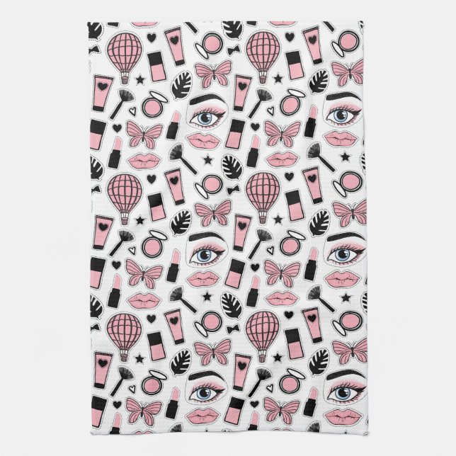 Makeup Sticker Pattern Tea Towel (Vertical)