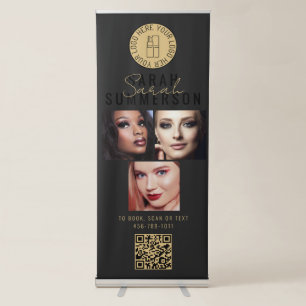 Makeup Studio Black Gold Logo QR Code 3 Photo Retractable Banner