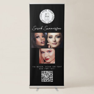Makeup Studio Black White Logo QR Code 3 Photo Retractable Banner