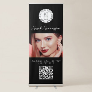 Makeup Studio Black White Logo QR Code Photo Retractable Banner