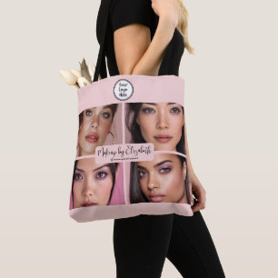 Makeup Studio Blush Pink Script 4 Photo Your Logo Tote Bag