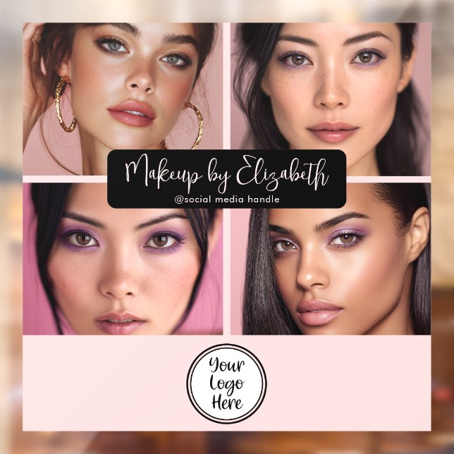 Makeup Studio Blush Pink Script 4 Photo Your Logo Window Cling (Sheet 2)