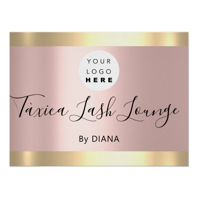 Makeup Studio Eyelashes Extension Logo Rose Gold Poster (Front)