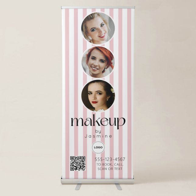 Makeup Studio QR Code Photo Collage Salon Display Retractable Banner (Front)