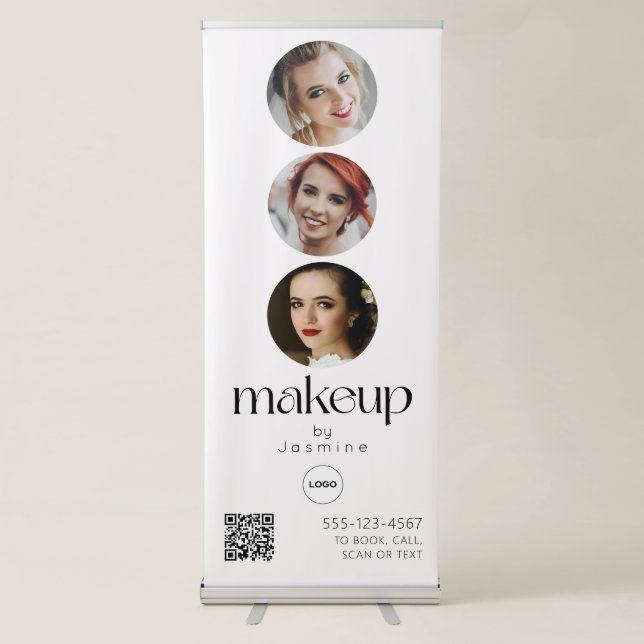 Makeup Studio QR Code Photo Collage Salon Display Retractable Banner (Front)