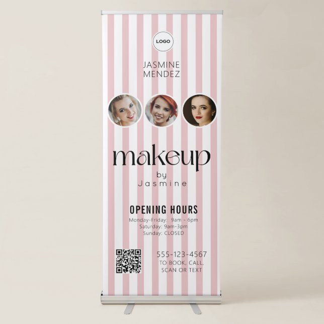 Makeup Studio QR Code Photo Collage Salon Display Retractable Banner (Front)