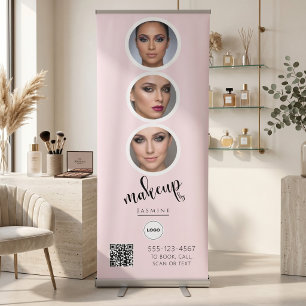 Makeup Studio QR Code Photo Collage Salon Display Retractable Banner