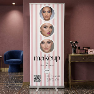 Makeup Studio QR Code Photo Collage Salon Display Retractable Banner