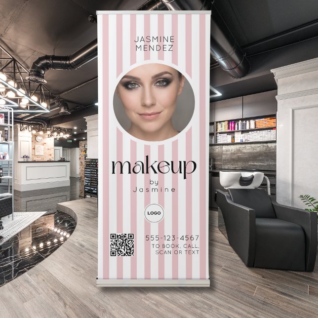 Makeup Studio QR Code Photo Collage Salon Display Retractable Banner (Creator Uploaded)