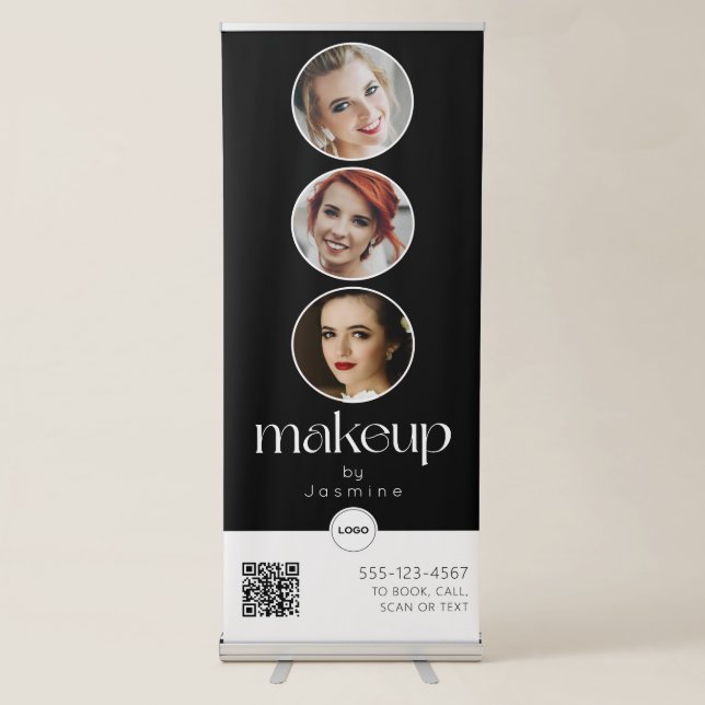 Makeup Studio QR Code Photo Collage Salon Display Retractable Banner (Front)