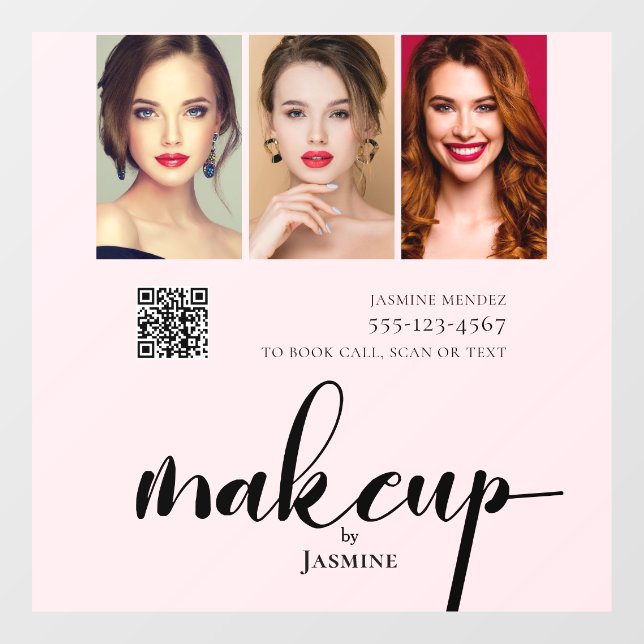Makeup Studio QR Code Photo Collage Salon Display Window Cling (Sheet)