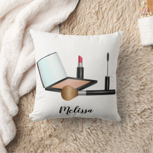 Makeup Stuff Illustration With Personalised Name Cushion