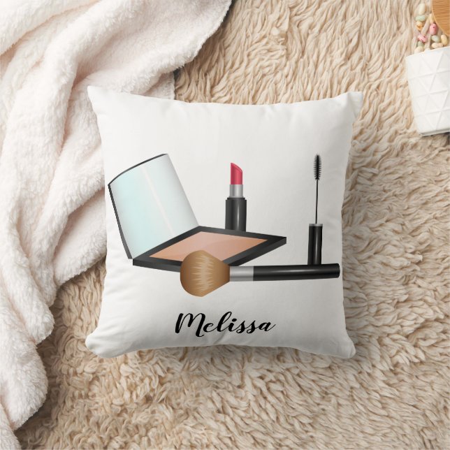 Makeup Stuff Illustration With Personalised Name Cushion (Blanket)