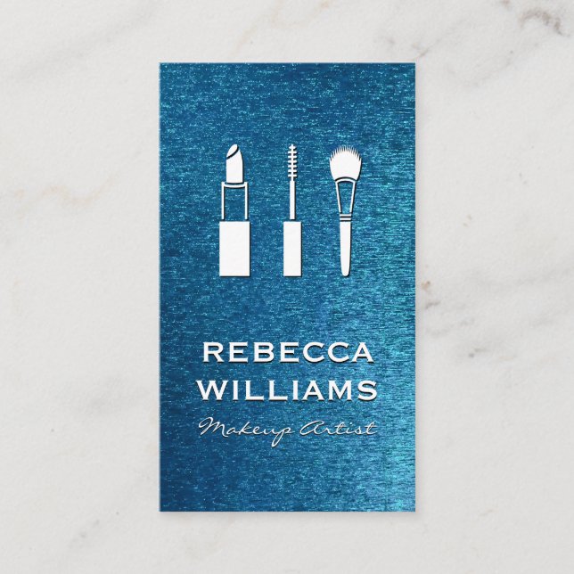 Makeup Tools | Blue Textured Background Business Card (Front)