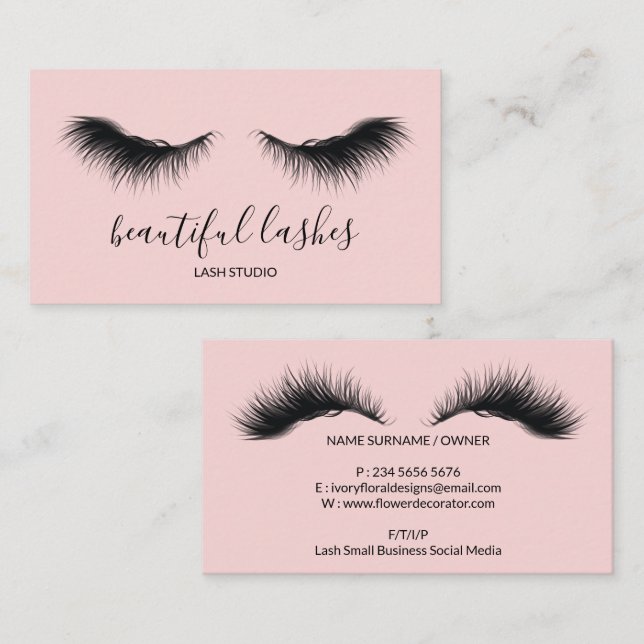 Makeup Trend Salon Eyelash Pink  Business Card (Front/Back)