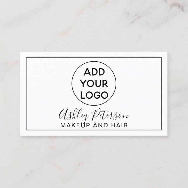 Makeup typography black white minimalist frame business card (Front)