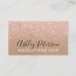 Makeup typography brown kraft rose gold glitter business card