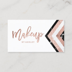 Makeup typography chevron marble rose gold stripes business card
