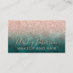 Makeup typography marble rose gold glitter green business card